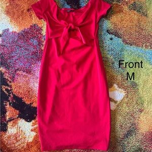 Zara Vibrant Red Midi Dress with Bow Detail